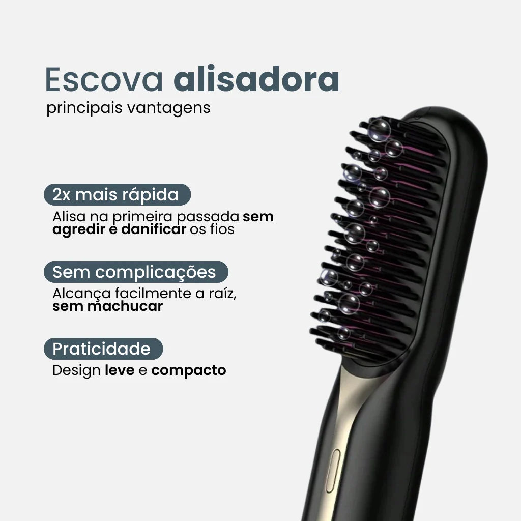 Escova Alisadora Portátil | Liso 2x Mais Rápido com Tecnologia de Proteção