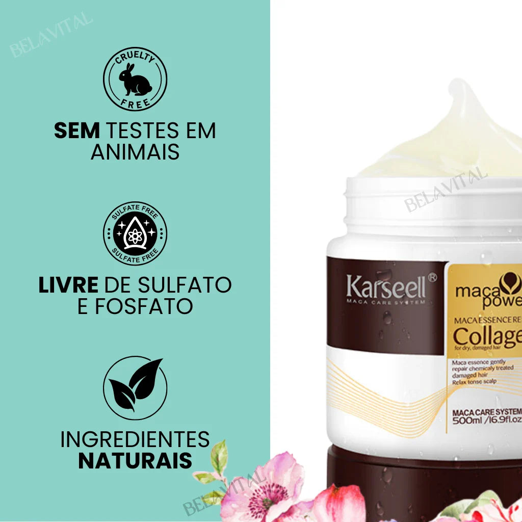 Máscara de Colágeno Karseell Original: Renovação e Brilho para Cabelos 500ml
